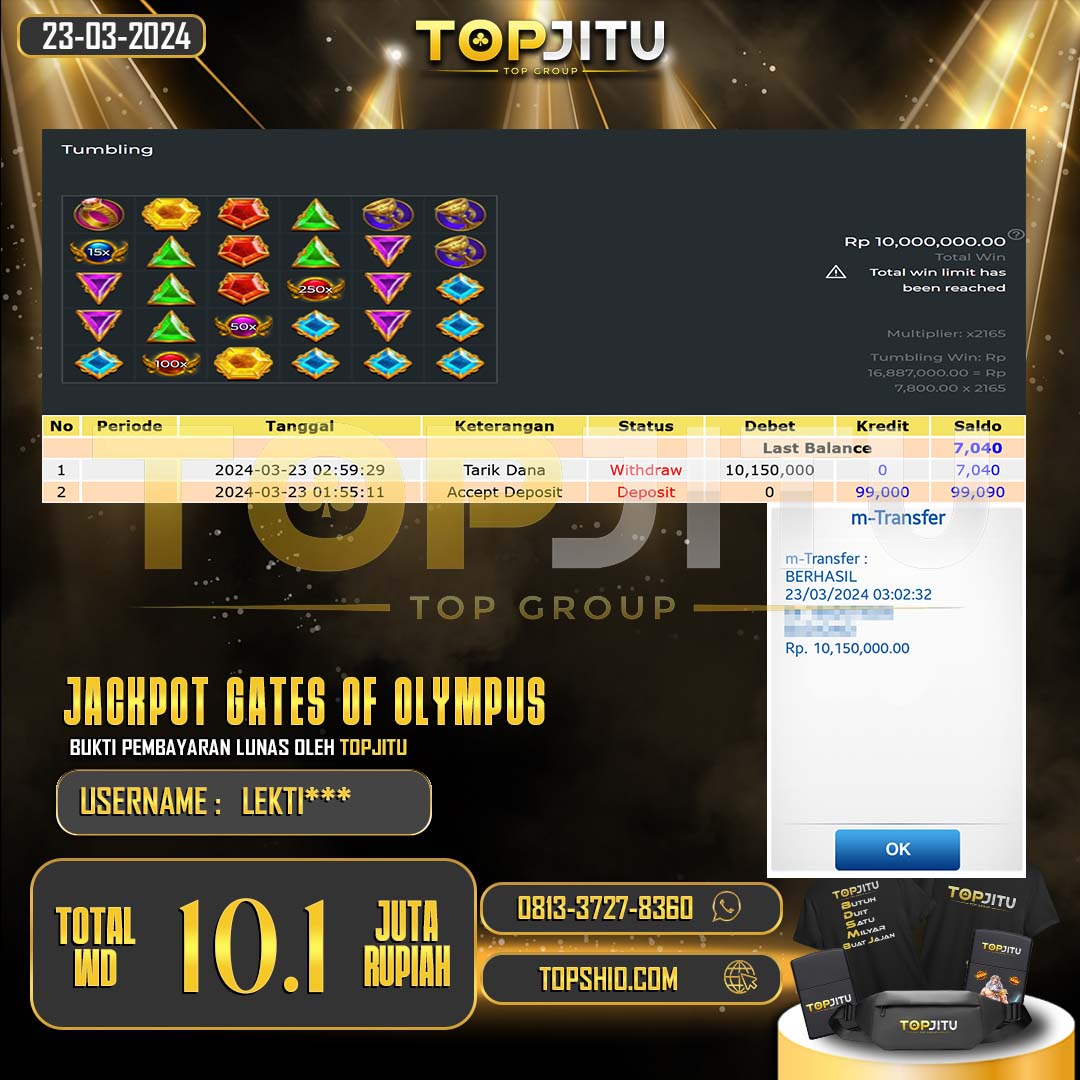 TOPJITU JACKPOT SLOT GATE OF OLYMPUS RP.10.100.000,- LUNAS