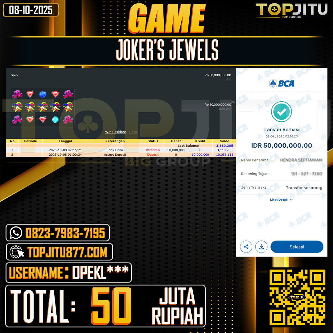          TOPJITU JACKPOT SLOT JOKER'S JEWELS Rp.50.000.000 ,- LUNAS USER ID: OPEKL***