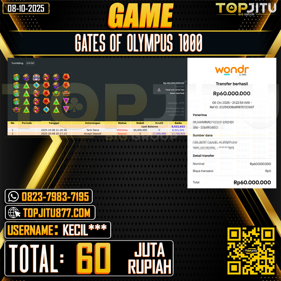          TOPJITU JACKPOT SLOT GATES OF OLYMPUS 1000  Rp.60.000.000 ,- LUNAS USER ID: KECIL***