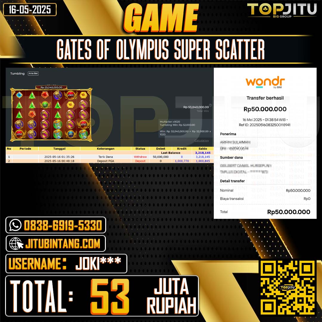 TOPJITU JACKPOT SLOT GATES OF OLYMPUS SUPER SCATTER Rp.53.000.000 ,-LUNAS USER ID:JOKI***