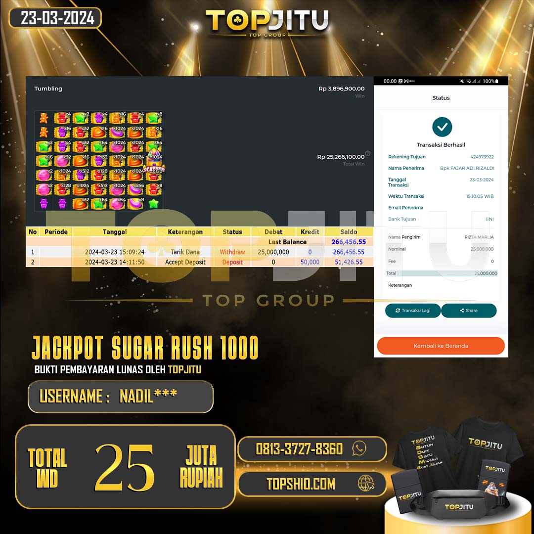 TOPJITU JACKPOT SLOT SUGAR RUSH 1000 RP.25.000.000,- LUNAS